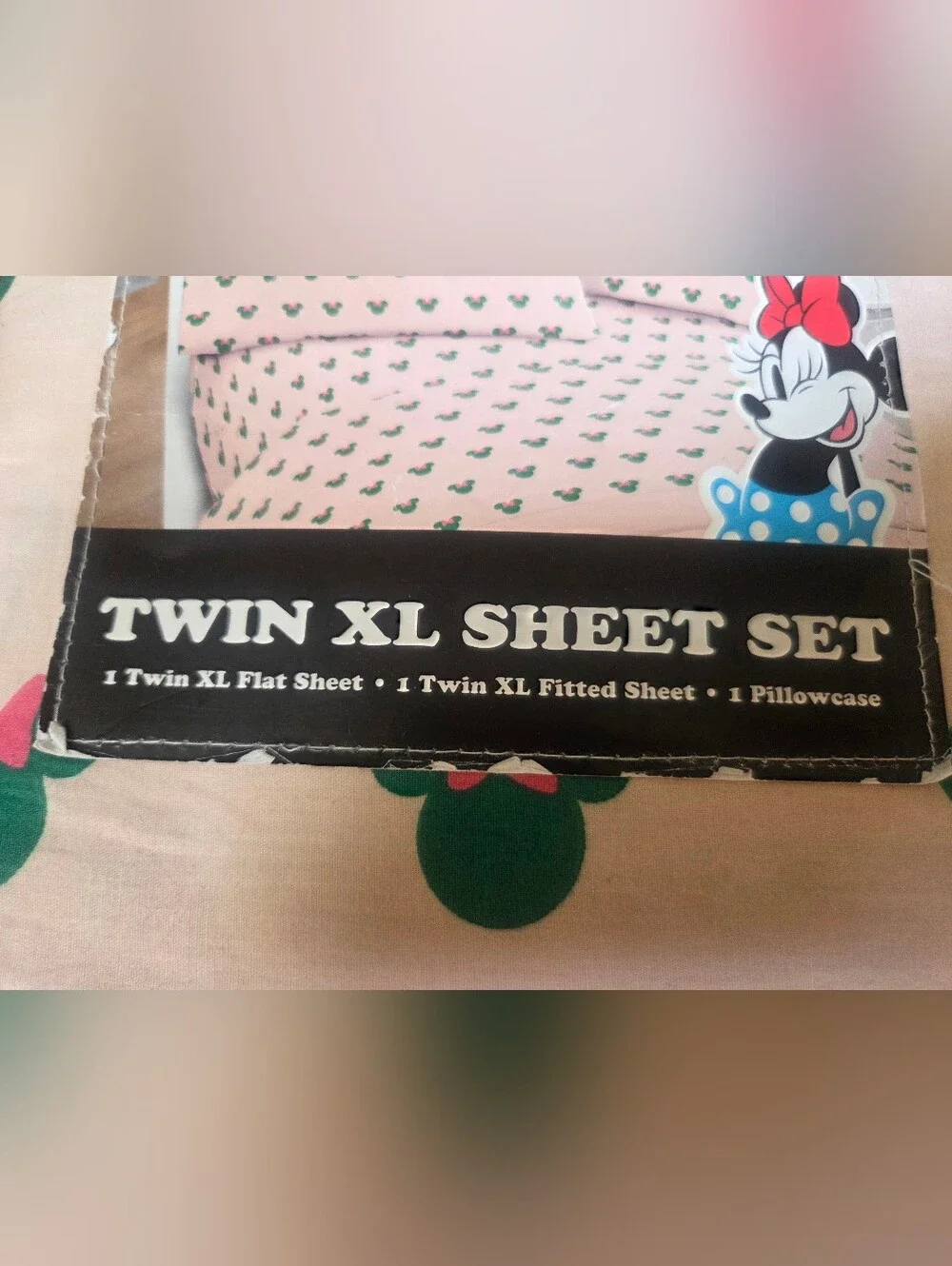 NEW ** Disney Minnie Mouse Twin XL Sheet Set 100% Cotton Pink Green ~ Bin O